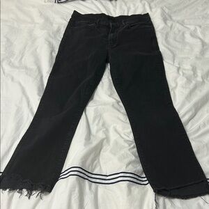 MOTHER Black Frayed-Hem Wide-Leg Jeans